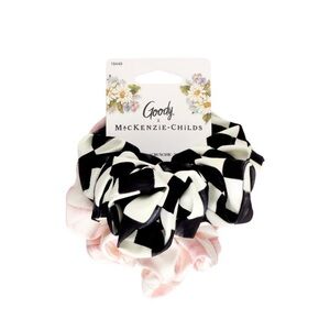 New MacKenzie-Childs x Goody Black White Check Pink Satin Scrunchie Set - 2ct